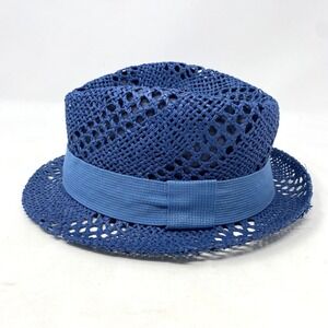 Scala Toyo Straw Fedora Hat Unisex Medium Blue Lightweight Breathable Summer